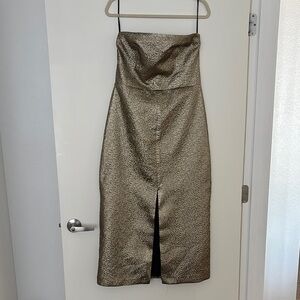 Abercrombie and Fitch Gold Metallic Strapless Midi Dress